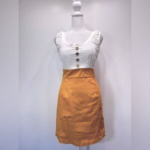 Alythea Ivory & Yellow Twofer Dress Milkmaid Bodice Pin Up Bodycon Pencil Skirt